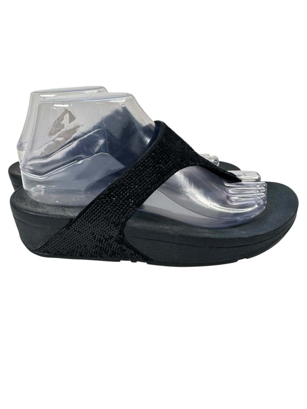 FitFlop Electra Micro Crystal Wedge Sandals Black Comfort Toe Post Womens 8